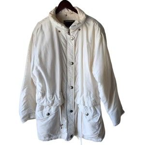 Vintage Women's White Parka Jacket Full Zip Size Medium Otello Pelle Hobo